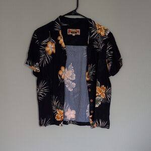 Caribbean Joe Black Floral Button Down Shirt